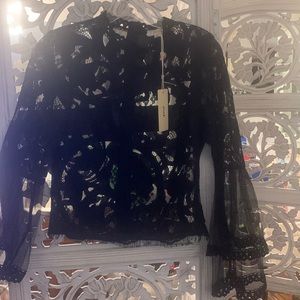 New Black long sleeve layered laced sheer blouse with a rear zipper